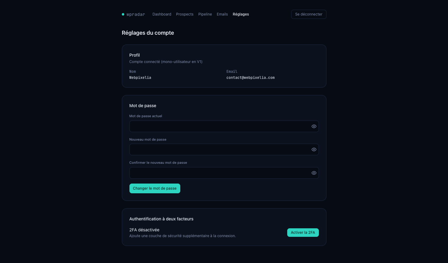 Pages de réglages utilisateur
